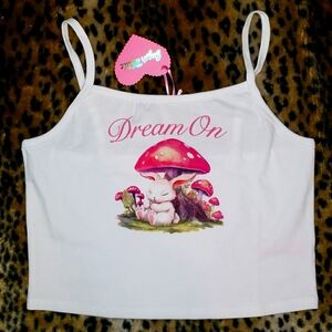 DREAM ON MUSHROOM BUNNY  STRETCHY CROP TANK TOP SUGAR THRILLZ XL DOLLS KILL Y2K